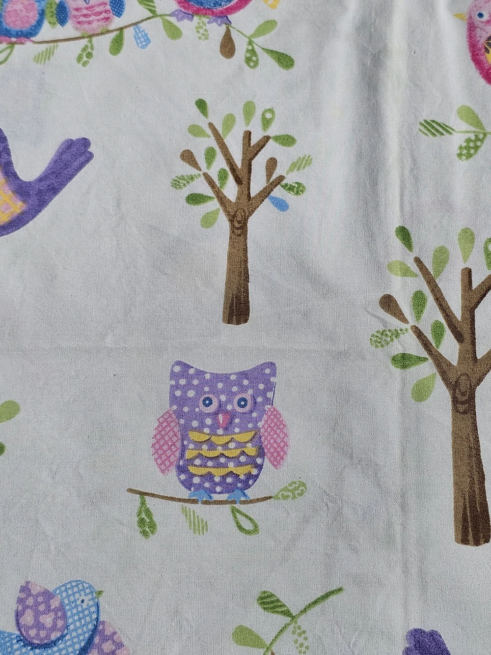 Pottery Barn Kids Toddler Flat & Fitted Cotton Sheet with Pastel Birds & Owls